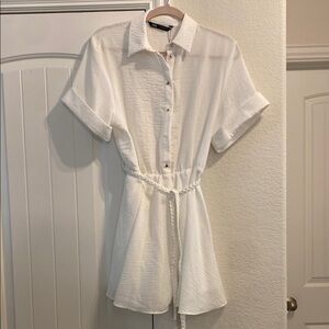NWT Zara White Button-Up Shirt Dress, Sz L